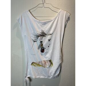 Luv 2 Luv, White Sleeveless Tee, Embellished, Small